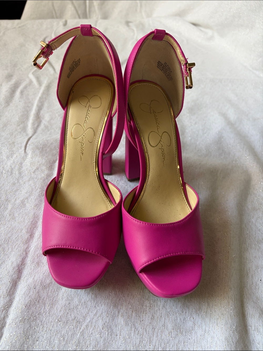 Jessica Simpson Fuchsia Open-Toe Block Heel Sandals with Ankle Strap